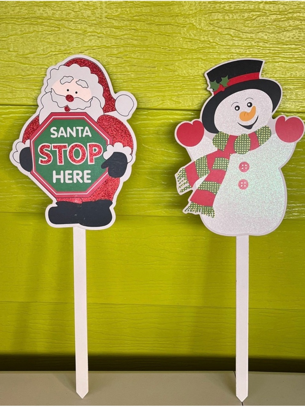 3 Festive Santa & 3 Snowman Yard Stakes - Red, White